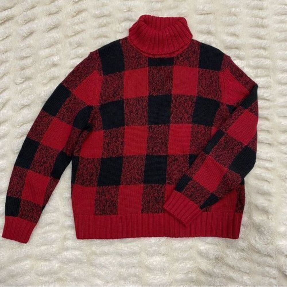 Vintage Nine & Company Red Black Buffalo Plaid Checkered Turtleneck Sweater